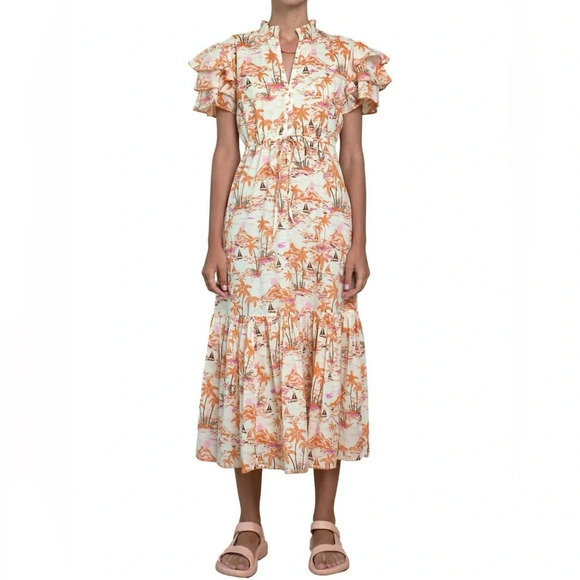 Olivia James The Label Delia Dress Escape Tawny Maxi - Picture 1 of 7